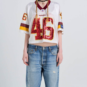 T-shirt décontracté pour femme à col en V et manches courtes, coupe régulière, avec numéro 46, 100 % coton écologique, idéal printemps-été - Product Image 6