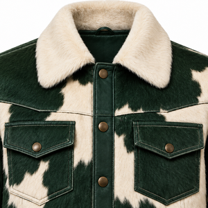 Veste Western Homme Personnalisée en Cuir de Vachette Vachette Verte Forêt avec Col en V, Manteau de Cowboy pour Ranch, Fabricant OEM en Gros, Hiver Premium - Product Image 4