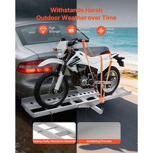 Portamoto da Gancio Traino in Alluminio Rinforzato, Capacità 180 kg, Rampa di Carico da 185 cm, Cinghie e Stabilizzatore, Staffa Portacarico - Product Image 3