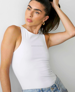 Camisetas de Tirantes Cortas de Punto Acanalado Blanco Puro para Mujer, Talla XL, Calidad Premium, Transpirables, Ecológicas, con Estampado Digital y Diseño Sólido - Product Image 2