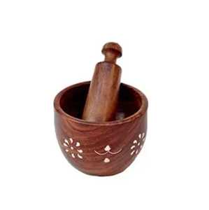 ชุดครกและสากไม้บีชธรรมชาติ ขอบเอียง สำหรับบดสมุนไพร เครื่องเทศ กระเทียม ใช้ในครัว - Product Image 2