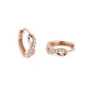Pendientes Infinity Twist Huggie con diamantes solitarios de laboratorio de corte redondo engastados en pavé, aros pequeños gruesos de 11 mm, oro macizo de 10K, 14K, 18K - Product Image 3