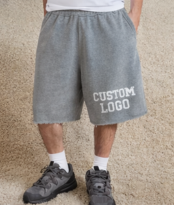 Shorts de survêtement amples et surdimensionnés pour hommes |   Bords bruts déchirés |   Façade |   100% coton |   Streetwear en gros OEM |   Respirant et écologique - Product Image 5