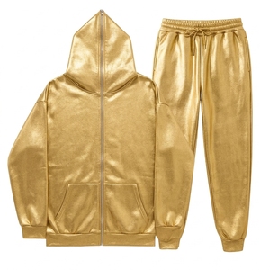 Conjunto Deportivo Unisex Color Granate con Capucha, Sudadera con Cierre Completo y Bolsillos Laterales, y Pantalones Deportivos a Juego, Estilo Casual, Color Sólido, para Otoño - Product Image 6