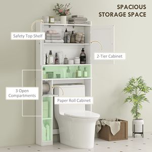 Modern 2-Door Over Toilet <b>Storage</b> <b>Cabinet</b> with <b>White</b> PVC Above Commode <b>Storage</b> Integrated Toilet Paper Holder for Hospital Use - Product Image 4