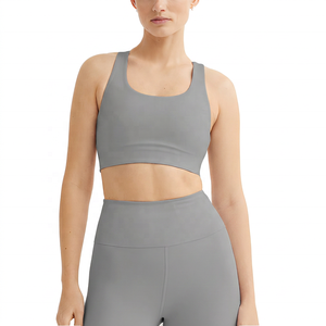 Women's White <b>Racerback</b> Sports <b>Bra</b> Neck Medium Support Yoga Fitness Top Breathable Quick Dry Solid Color - Product Image 3