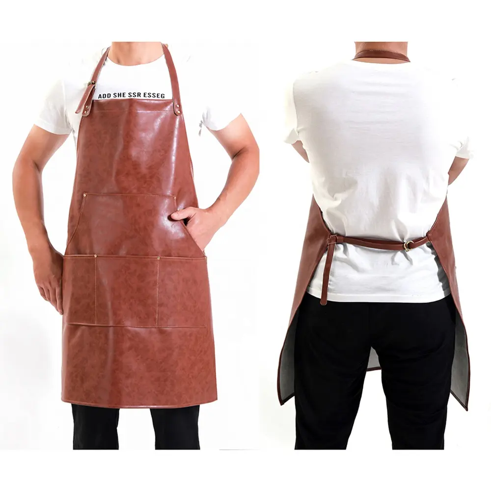 Factory Cheap Price Custom Logo Print Nordic Style Long Bib Kitchen Pu Leather B b q Apron