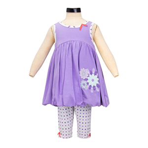 Pyjama thermique floral pour bébé fille OEKO-TEX |   Robe en Spandex/Coton Imprimée & Leggings à Pois Vente en Gros OEM - Product Image 1