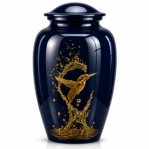 Urna Funeraria de Latón Antiguo Azul con Imagen de Pájaro Esmaltada, Adhesivo Conmemorativo con Urna de Cremación Esmaltada para Cenizas Humanas - Product Image 1