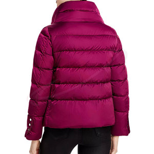 Veste matelassée pour femme, couleur unie, col montant, fermeture éclair, manches longues, longueur courte, vêtements d'extérieur d'hiver - Product Image 2