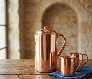 Custom Pure Copper Drinkware Set | Handcrafted Copper Pitcher & 1 Matching Glasses | Bulk Supplier Ayurvedic <b>Water</b> <b>Container</b> - Product Image 2