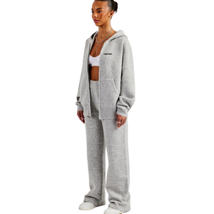 Women's Full <b>Zip</b> Hooded Tracksuit Set Relaxed Long Sleeve Top Wide Leg <b>Trousers</b> Elastic Drawstring Waist Two Piece Lounge Outfit - Product Image 6