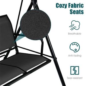 Black 3-Person Garden Swing for Patio - Product Image 5