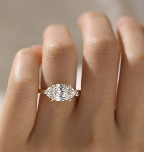14K Gold Plated Sterling <b>Silver</b> Marquise Cut Lab Grown Diamond Classic <b>Solitaire</b> Engagement <b>Ring</b> 6 Prong Setting GRA Certified - Product Image 4