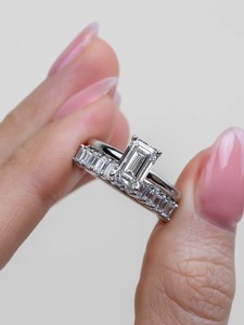 Luxury Jewelry Private Label Pt950 Platinum Lab Diamond Emerald Cut Solitaire <b>Ring</b> Shared Prong Eternity Band <b>Stack</b> Manufacturer - Product Image 4