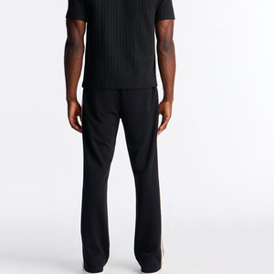 Custom Logo Men's <b>Black</b> Pleated <b>Trousers</b> With <b>White</b> Side <b>Stripes</b> Elastic Waist Casual Fit Polyester Spring Wear Fitness Pants - Product Image 2
