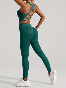 Womens Seamless Activewear 2 Piece Set Multi Strap Cutout Bra and Under Glute Contouring Fitness Leggings Yoga Suit Outfit - Product Image 3