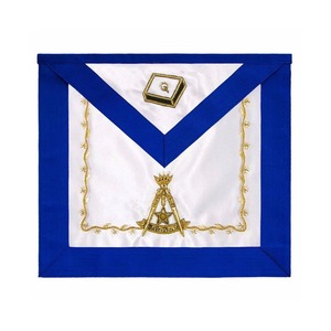 14th Degree Scottish Rite Leather <b>Apron</b> <b>White</b> Blue Moire Hand Embroidery Custom Designs Custom Logo High Quality Square Shape - Product Image 1