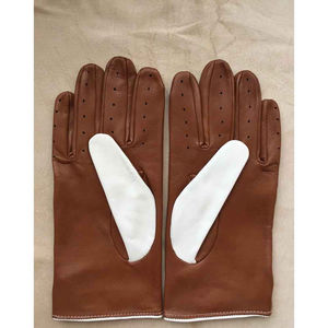 Brown Genuine Leather <b>Touch</b> <b>Screen</b> <b>Gloves</b> Breathable Winter Riding <b>Gloves</b> Perforated Full Finger Wrist Length Casual Retro Ski - Product Image 2