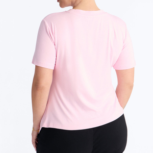Nouveau T-shirt d'été pour femme, coupe ajustée, col rond, ourlet asymétrique, manches courtes, 100 % coton, maille, broderie, idéal pour le sport et l'entraînement - Product Image 4