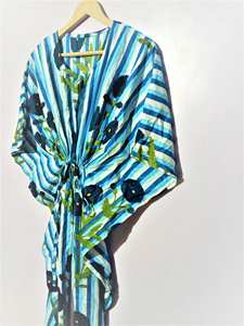 Robe Kaftan Élégante en Coton Pur et Dentelle Lavable pour Femme, Imprimé Floral Vintage, Respirante, Coupe Évasée Oversize pour l'Été - Product Image 3