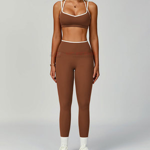 High Quality Women <b>Yoga</b> <b>Set</b> Activewear Solid Front Logo Seamless Breathable 2-Piece <b>Set</b> Factory Direct Sale - Product Image 2