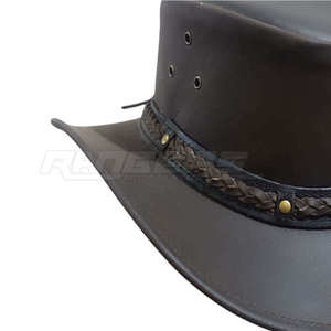 Wholesale Cowboy <b>Hats</b> Black Genuine Leather <b>Western</b> <b>Hat</b> with Braided Band Outdoor Travel Spring Autumn Style Unisex Fashion <b>Hat</b> - Product Image 3