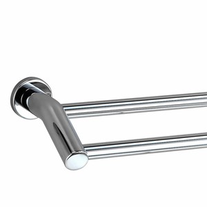 Porte-serviettes double moderne 24 pouces en alliage de zinc finition chromée base ronde montage mural pour salle de bain - Product Image 2