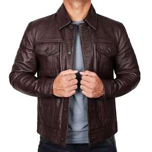 Men <b>Western</b> Leather <b>Jacket</b> Genuine Leather Full Zip Casual Outdoor Regular Fit Soft Durable Breathable Quick Dry Winter Everyday - Product Image 2