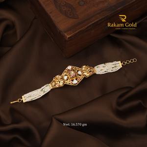 22K <b>Solid</b> <b>Gold</b> Polki Kundan Bracelet for Women Traditional Indian Meenakari Pearl String Kada Bridal Wedding Jewelry 16.5g - Product Image 2