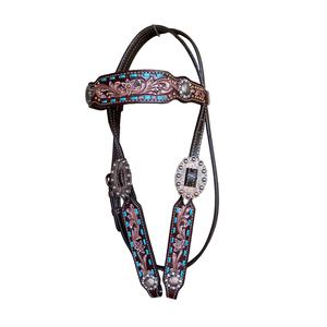 Vente en gros de têtière Western Horse Cuir sculpté à la main avec design Buck Stitch pour l'équitation équestre - Product Image 1