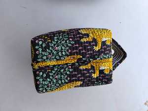 Vibrant Jungle Printed Quilted Cotton Pouch <b>Vanity</b> Bags Travel Cosmetic Bags Organizer Exotic & Sustainable Statement Piece - Product Image 4