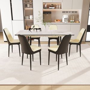Juego de Mesa de Comedor Extensible de 47 y 63 Pulgadas para 2-6 Personas, Sillas de Comedor Elegantes con Tapicería de PU y Cojines Gruesos para el Comedor - Product Image 4