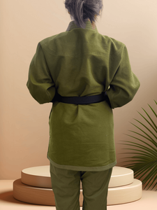 VICS SPORTS Green Karate <b>Kimono</b> 100% Cotton 100g Unisex Adult Regular Fit Breathable Martial Arts Wear with Navy <b>Belt</b> - Product Image 2
