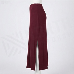 Jupe droite mi-mollet pour femme, couleur unie, taille élastique, fente latérale, en maille modal et élasthanne, style minimaliste, toutes saisons - Product Image 3