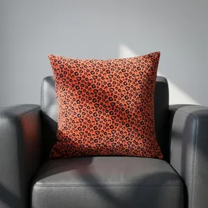 Coral <b>Orange</b> Velvet Pillow Cover with Black Leopard Print Custom Size Decorative <b>Throw</b> Cushion home textile cushion cover - Product Image 2