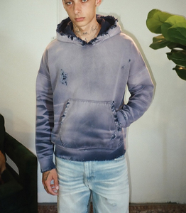 Sudadera con capucha oversize tie-dye para hombre, de algodón French Terry, con bolsillos, estilo streetwear desgastado para otoño, algodón de alto gramaje - Product Image 6