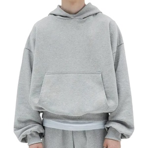 Wholesale Custom Logo Embroidered High Quality Men's Vintage Workwear Hoodie Fall Winter Retro American <b>Style</b> Fleece Plain Dyed - Product Image 5