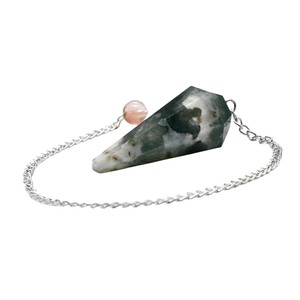 <b>Top</b> Selling Moss Agate <b>Crystal</b> Pendulum Conical Shape Polished Carving Beautiful Dowsing Tool Energy Healing Wholesale Perfect - Product Image 3