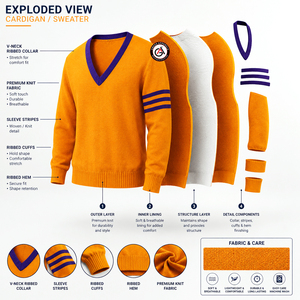 Vente en gros de cardigans d'hiver Omega brodés pour hommes, 100% laine |   Cardigan respirant anti-rides de style personnalisé - Product Image 5