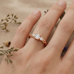 Twisted Three Stone Moissanite Engagement <b>Ring</b> Rose Gold Infinity Promise <b>Ring</b> For Women - Product Image 5