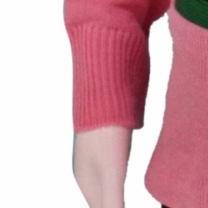 Pull en tricot côtelé rose pour femme, col rond, manches trois quarts, couleur unie, décontracté, pour l'automne, 100% acrylique, anti-boulochage - Product Image 1
