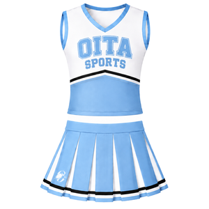Ensemble d'uniforme de cheerleading bleu clair, haut sans manches à col en V, jupe plissée, pour équipe sportive, performance de danse, entraînement et compétition - Product Image 1