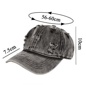 Casquette de baseball unisexe 6 panneaux en denim de coton délavé, style vintage décontracté, ajustée, printemps automne adulte - Product Image 5