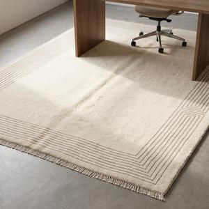 Tapis de luxe en laine noué à la main, motif floral classique ivoire, bordure élégante, design minimaliste, tapis décoratif pour salon - Product Image 2