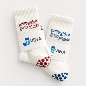 Custom Pretty Girls Go To Pilates Socks for Women Dual Direction Grip Yoga Pilates Socks Manufacturer Custom Text Logo Jacquard - Product Image 4