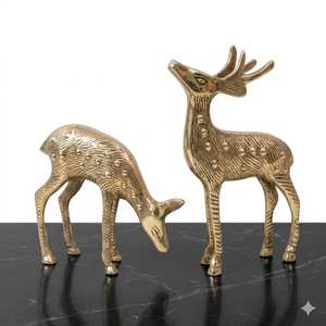 Juego de 2 Figuras de Ciervo Hechas a Mano en Latón, Esculturas de Animales Tradicionales para Decoración de Mesa de Habitación Infantil - Product Image 5
