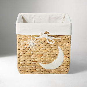 Nouveau panier à jouets carré en jacinthe d'eau avec de jolies broderies, panier décoratif naturel pour chambre d'enfant - Product Image 4