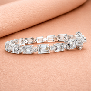 Bracelet tennis en diamant taille émeraude éclatant, argent 14 carats, clarté VVS1-VVS2, certifié IGI, bijou de luxe intemporel pour femme - Product Image 2