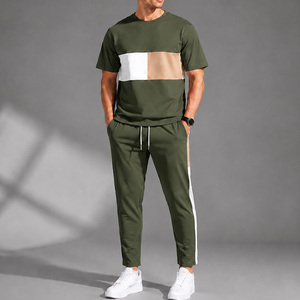 Conjunto Deportivo Ligero para Hombre con Bloques de Color y Estampado, Camiseta de Manga Corta y Pantalones, Cuello Redondo, Transpirable, Informal, de Algodón para Verano - Product Image 2